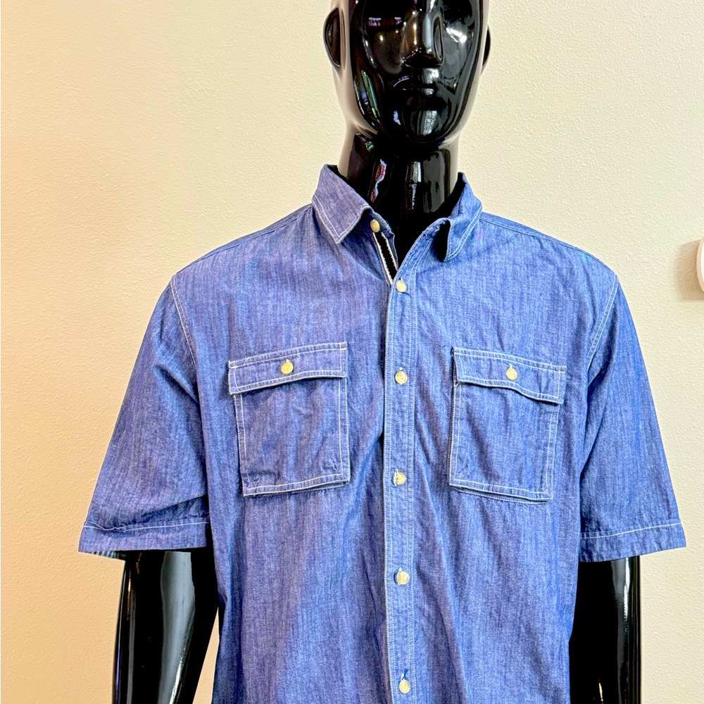 Blue Sean John Jean like material button down shirt